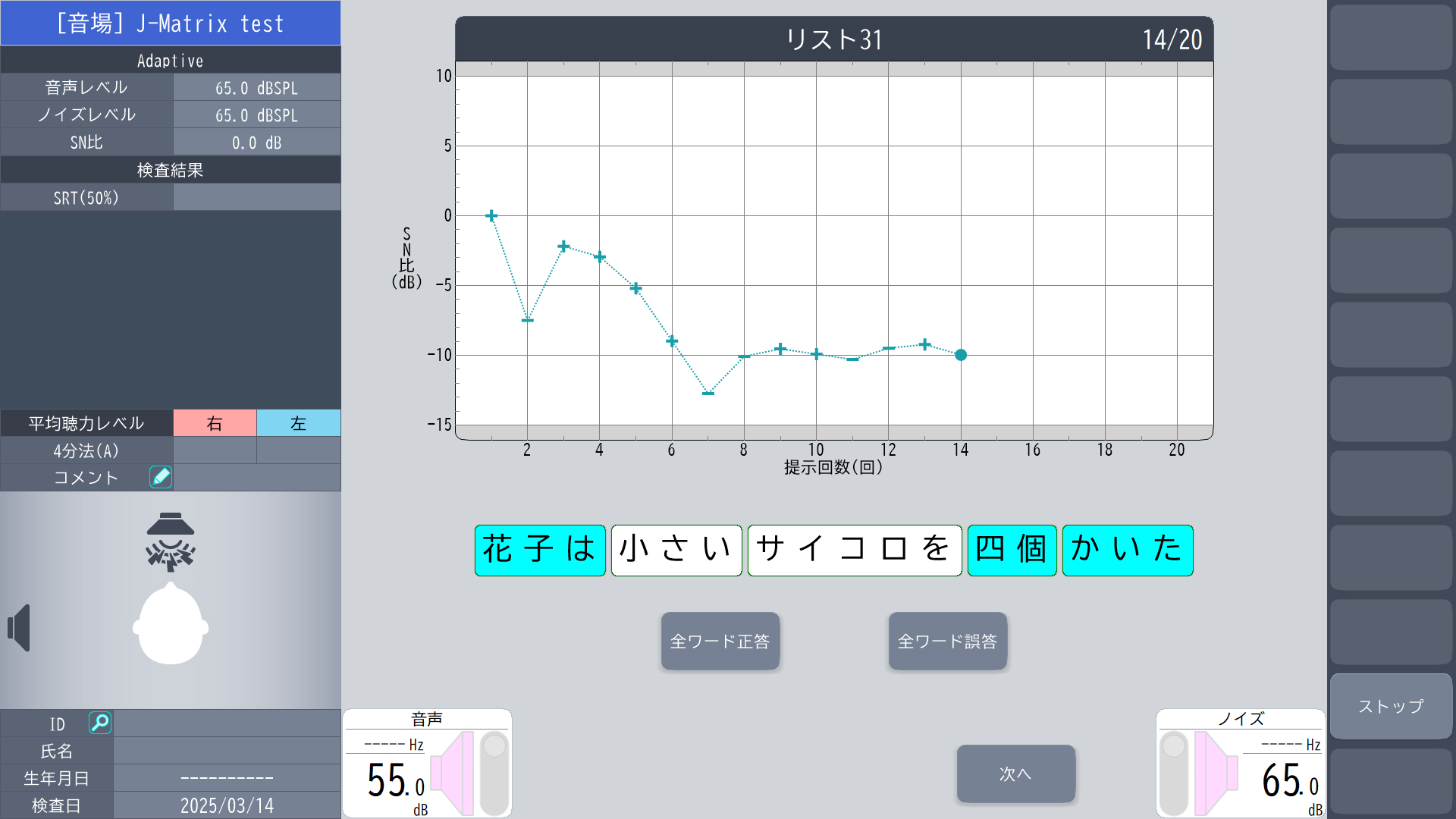 チャート表示画面(測定中)